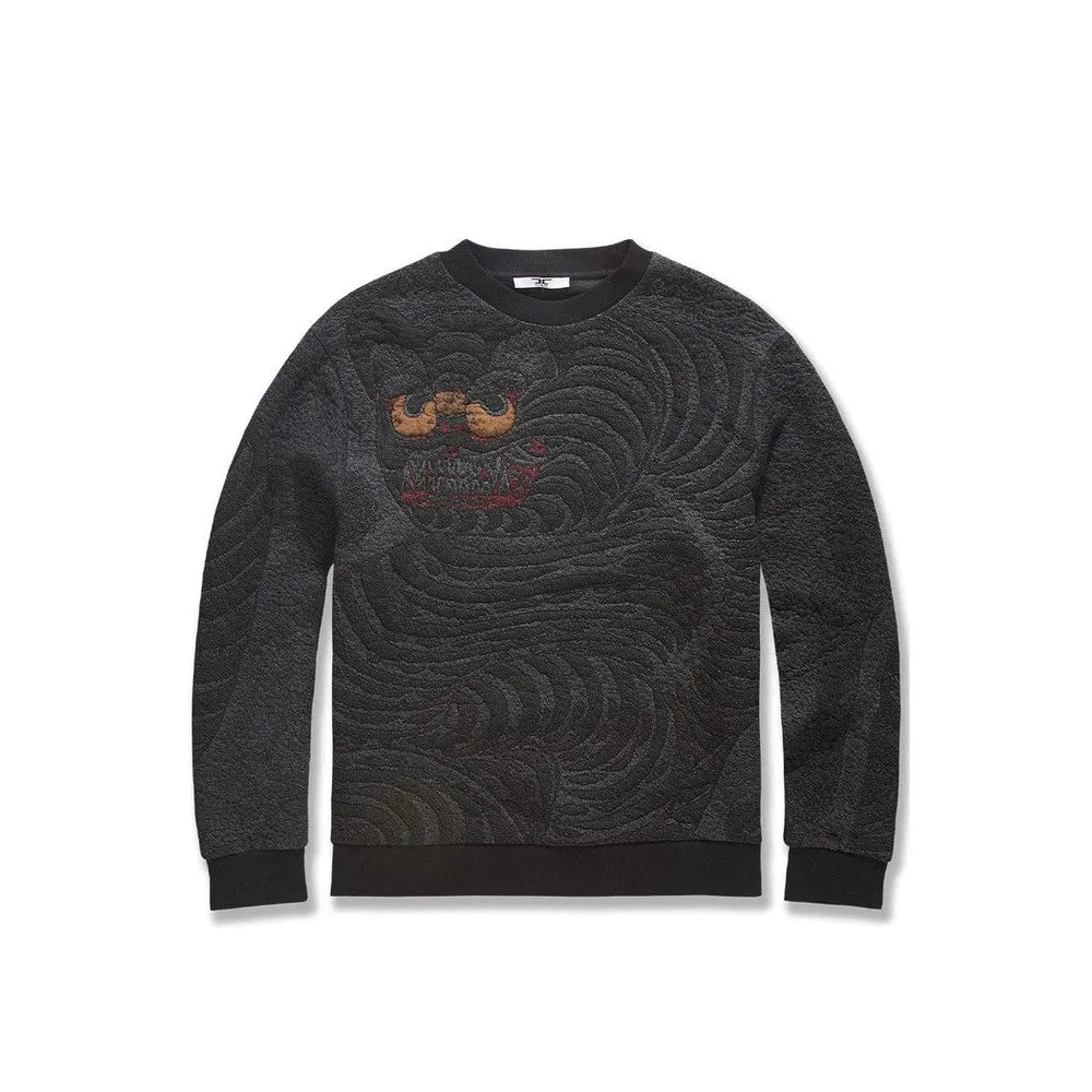 Men's Silk Road Crewneck Sweater, Black Dragon