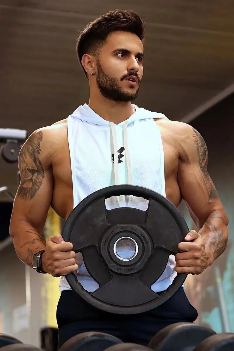 Mens Sleeveless Hooded Tank Tops Gym Hoodie Bodybuilding Workout Stringer Shirt Quick Dry Fitness Man Singlet Summer Casual Vest
