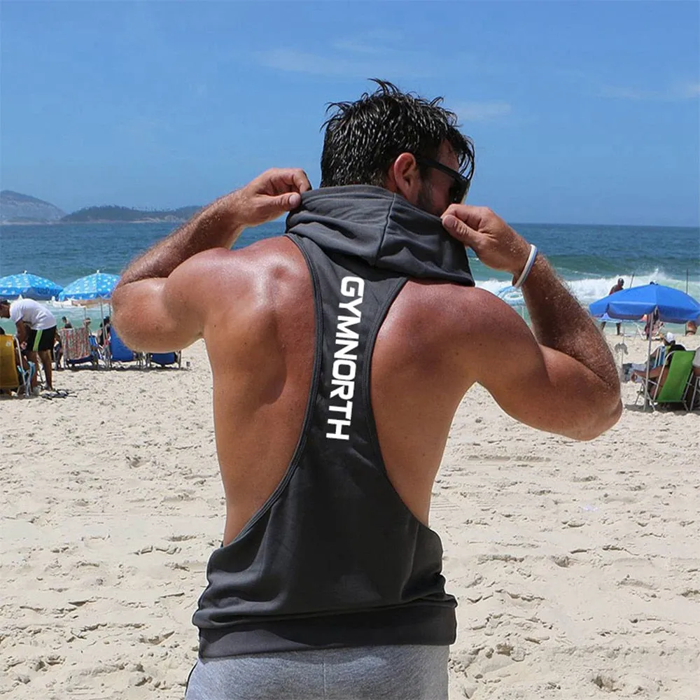 Mens Sleeveless Hooded Tank Tops Gym Hoodie Bodybuilding Workout Stringer Shirt Quick Dry Fitness Man Singlet Summer Casual Vest