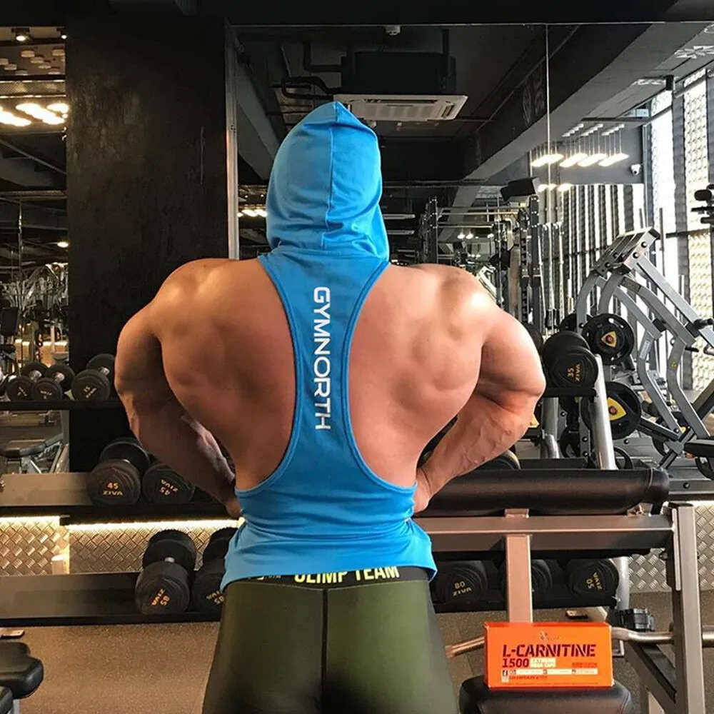 Mens Sleeveless Hooded Tank Tops Gym Hoodie Bodybuilding Workout Stringer Shirt Quick Dry Fitness Man Singlet Summer Casual Vest
