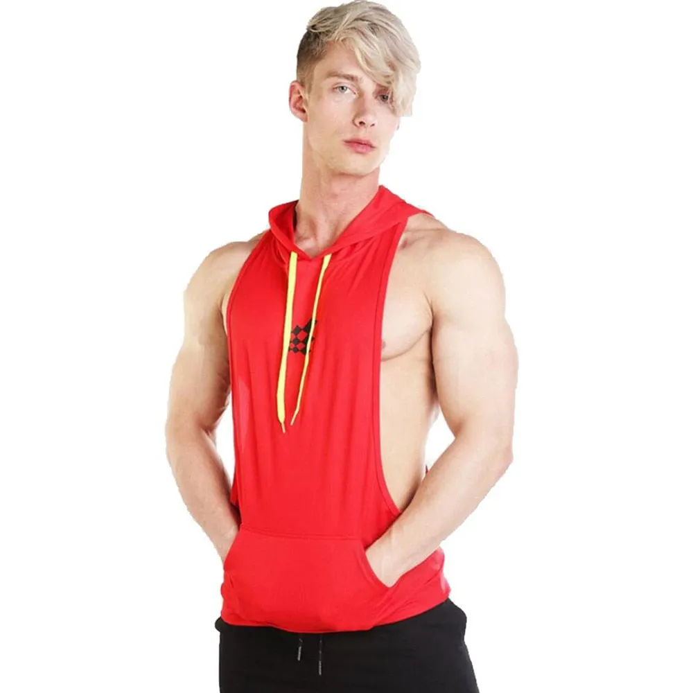 Mens Sleeveless Hooded Tank Tops Gym Hoodie Bodybuilding Workout Stringer Shirt Quick Dry Fitness Man Singlet Summer Casual Vest