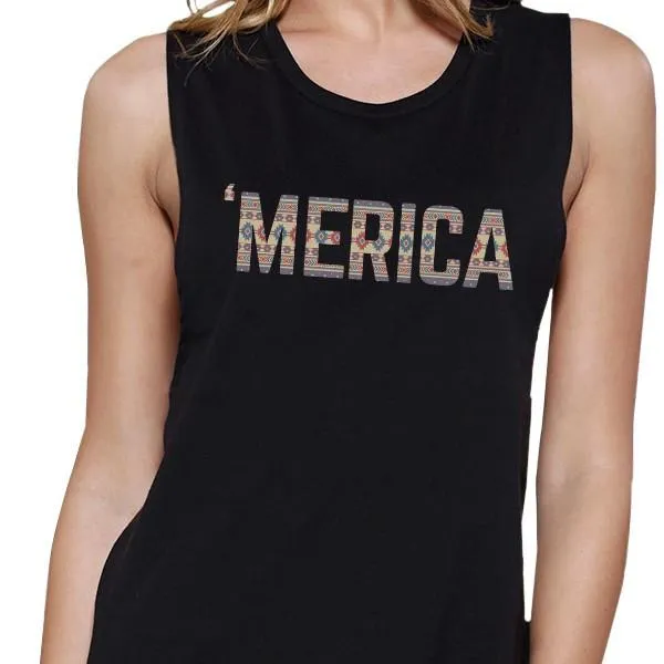 'Merica Tribal Pattern Women's Muscle Tee - Black