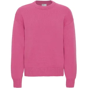 Merino Wool Oversized Crew Sweater in bubblegum pink