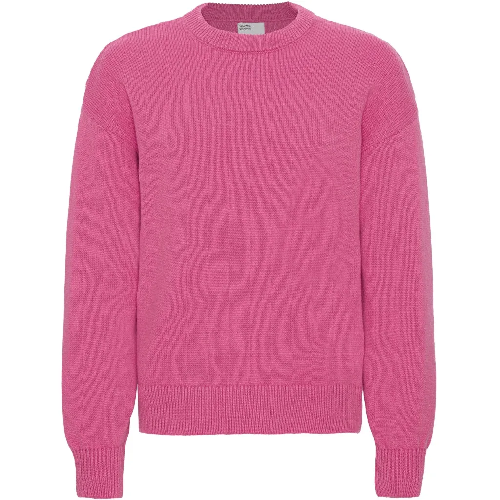 Merino Wool Oversized Crew Sweater in bubblegum pink