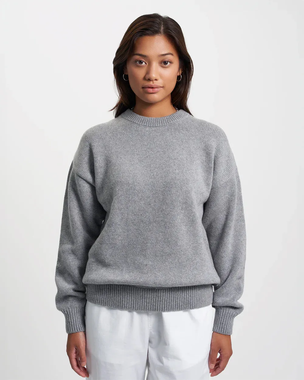 Merino Wool Oversized Crew Sweater in  scarlet red