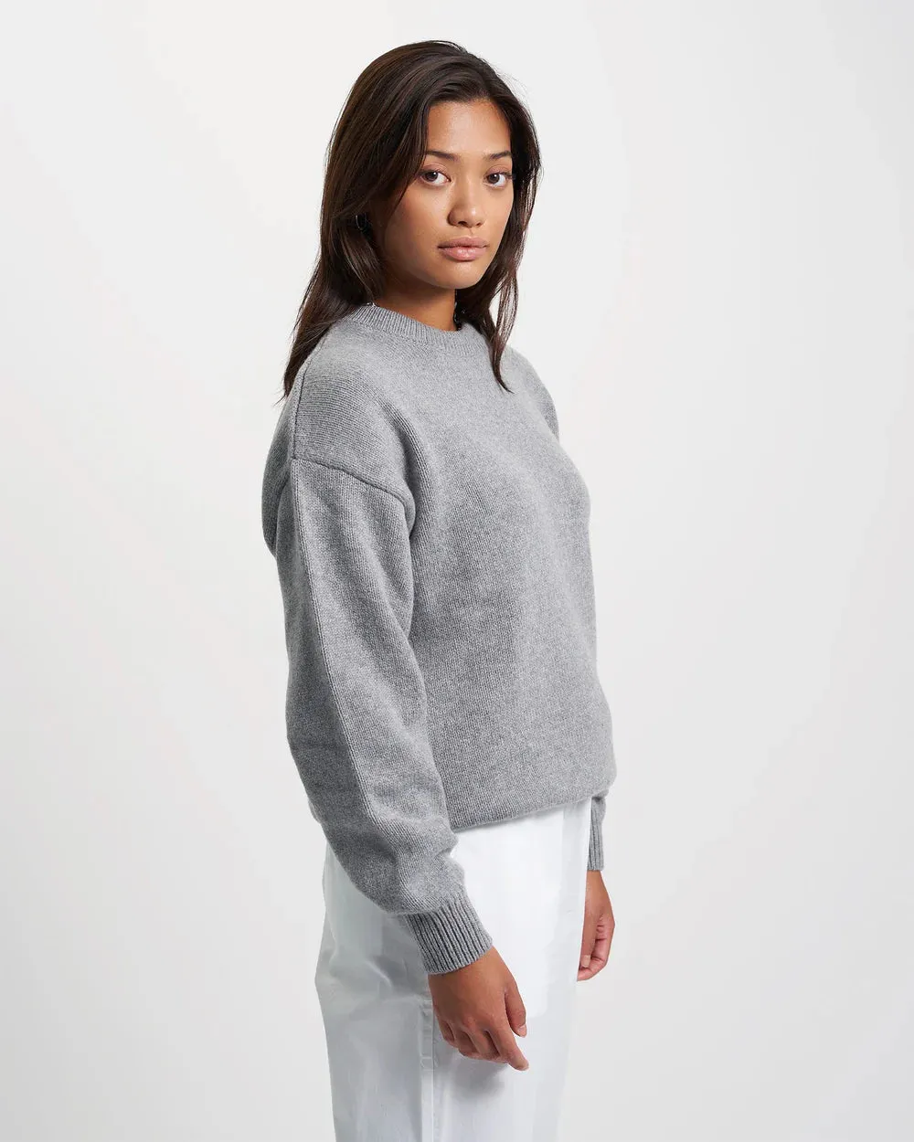 Merino Wool Oversized Crew Sweater in  scarlet red