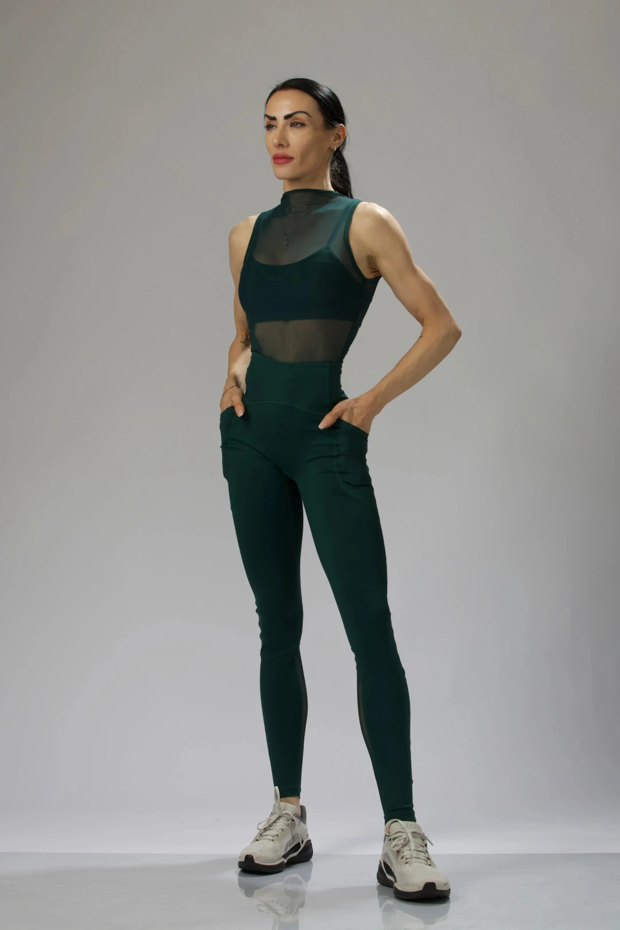 Mesh Calf High-Waisted Training Leggings with Pockets