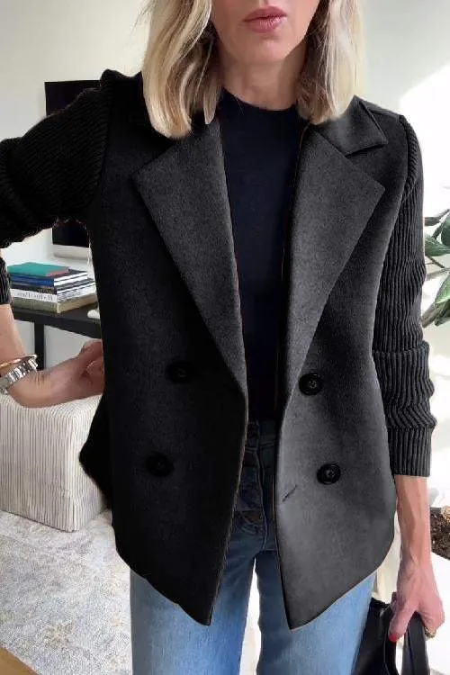 Midnight Knit – Patchwork Sleeve Casual Coat