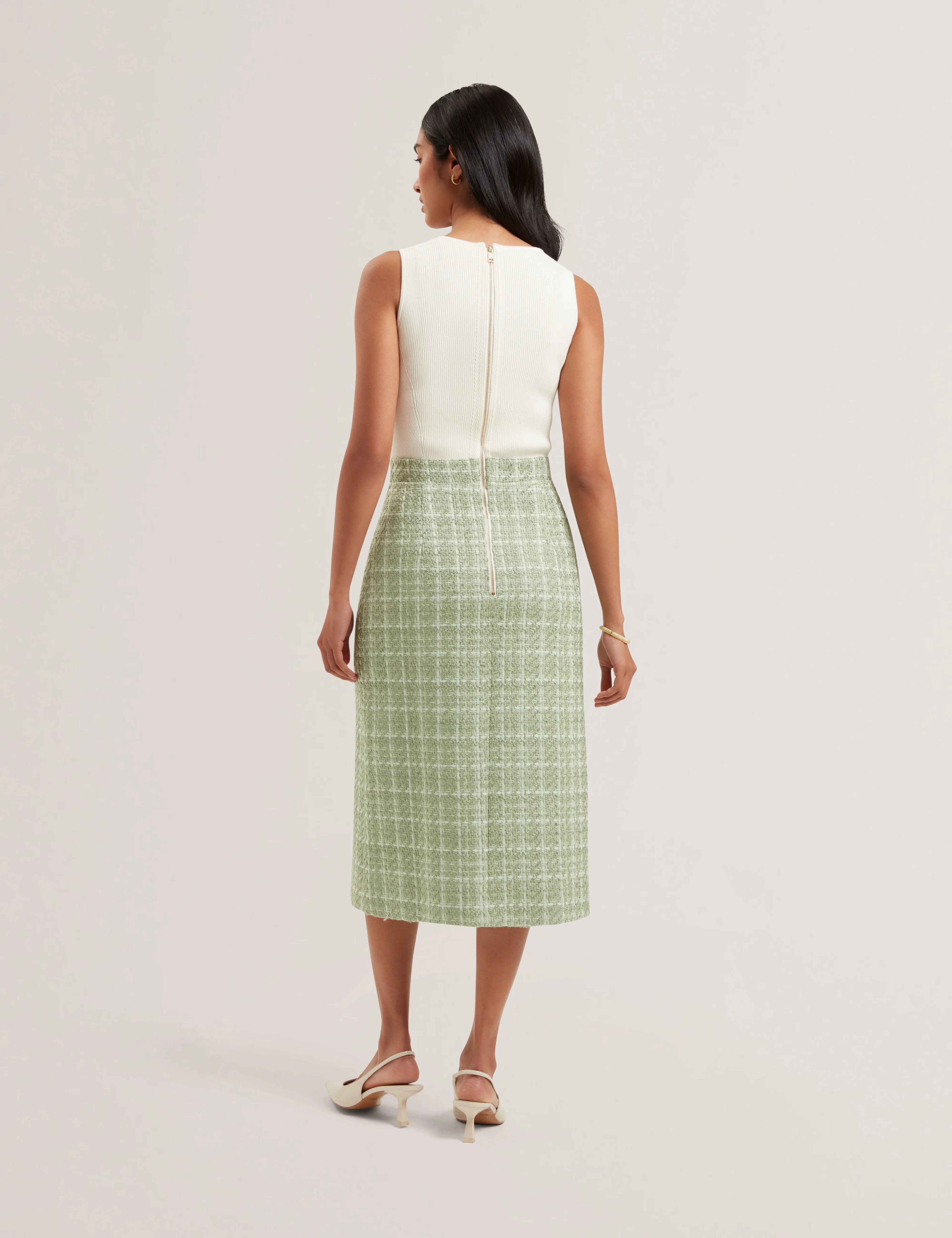 Morim Knit Bodice Boucle Midi Skirt Lt-Green