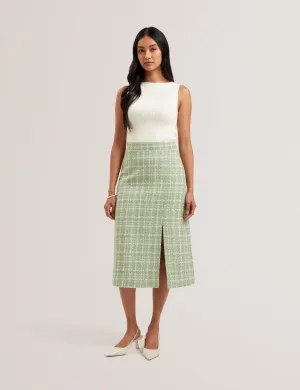Morim Knit Bodice Boucle Midi Skirt Lt-Green