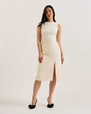 Morim Knit Bodice Boucle Midi Skirt With Side Ivory