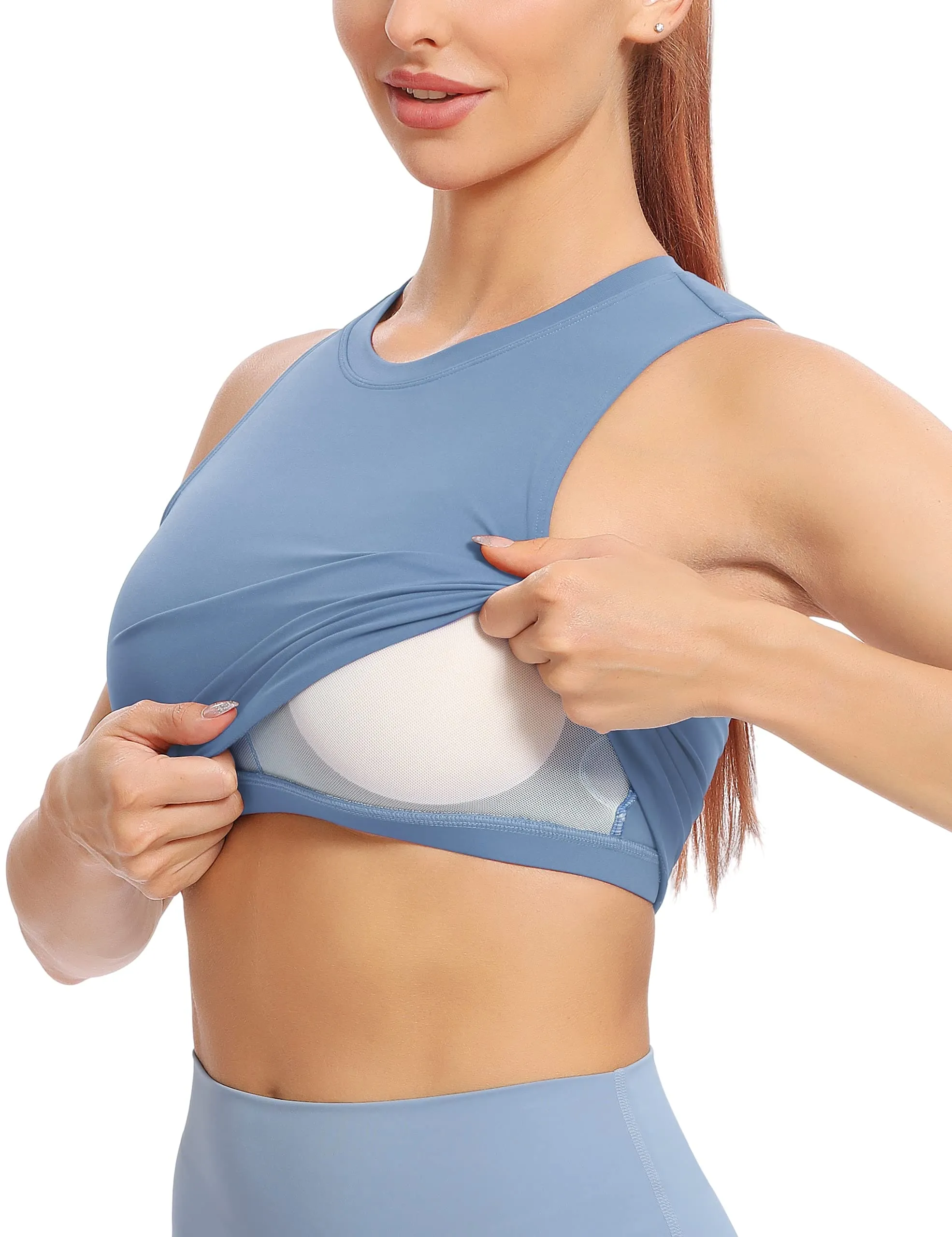 Natural Feelings Nudi Sports Bras for Women Removable Padded Yoga Tank Tops Sleeveless Fitness Workout Crop Tops Ink Blue