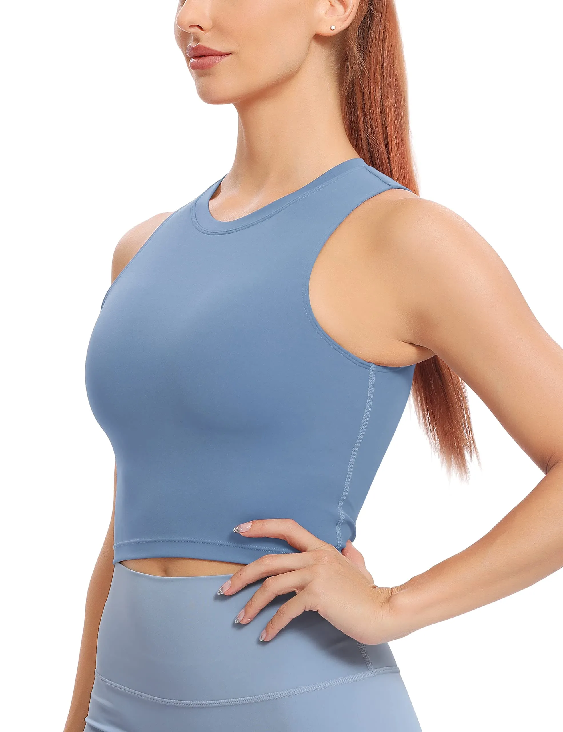 Natural Feelings Nudi Sports Bras for Women Removable Padded Yoga Tank Tops Sleeveless Fitness Workout Crop Tops Ink Blue