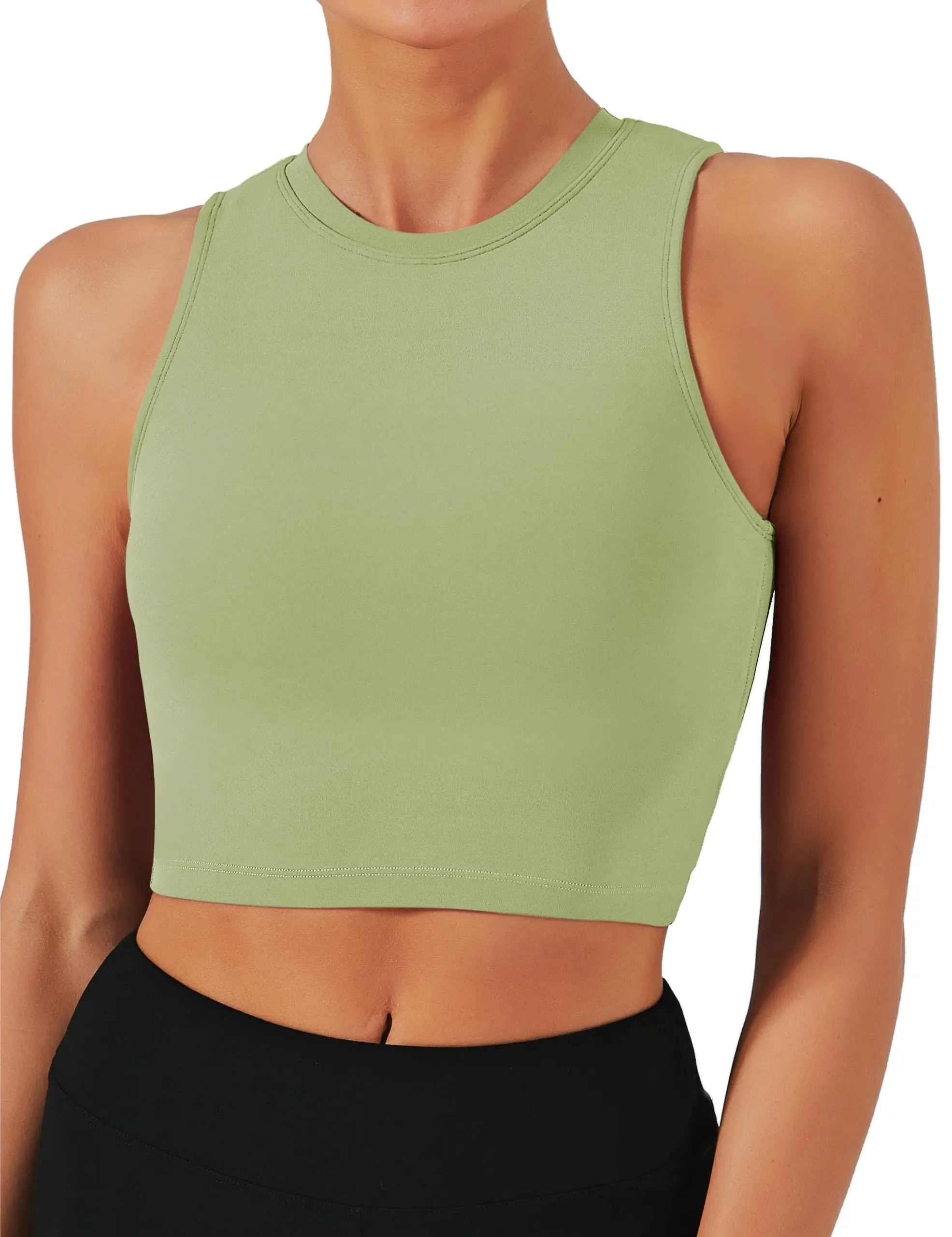 Natural Feelings Nudi Sports Bras for Women Removable Padded Yoga Tank Tops Sleeveless Fitness Workout Crop Tops Medium Rosemary Green