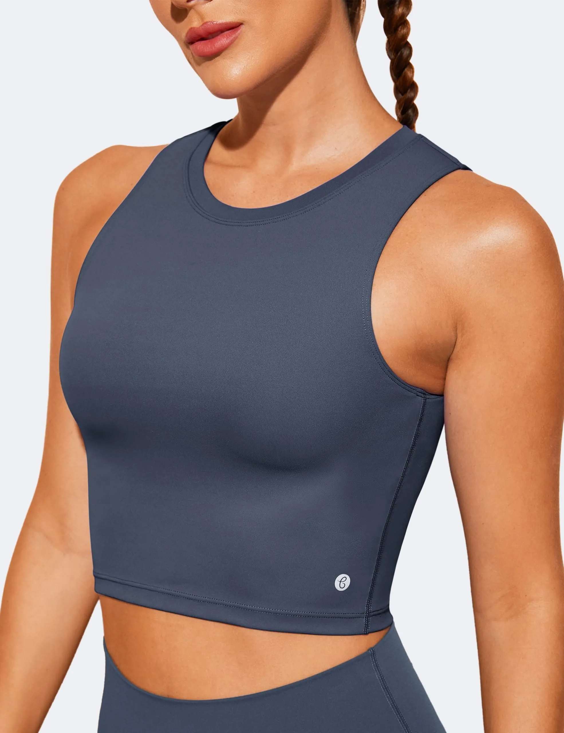 Natural Feelings Nudi Sports Bras for Women Removable Padded Yoga Tank Tops Sleeveless Fitness Workout Crop Tops Navy