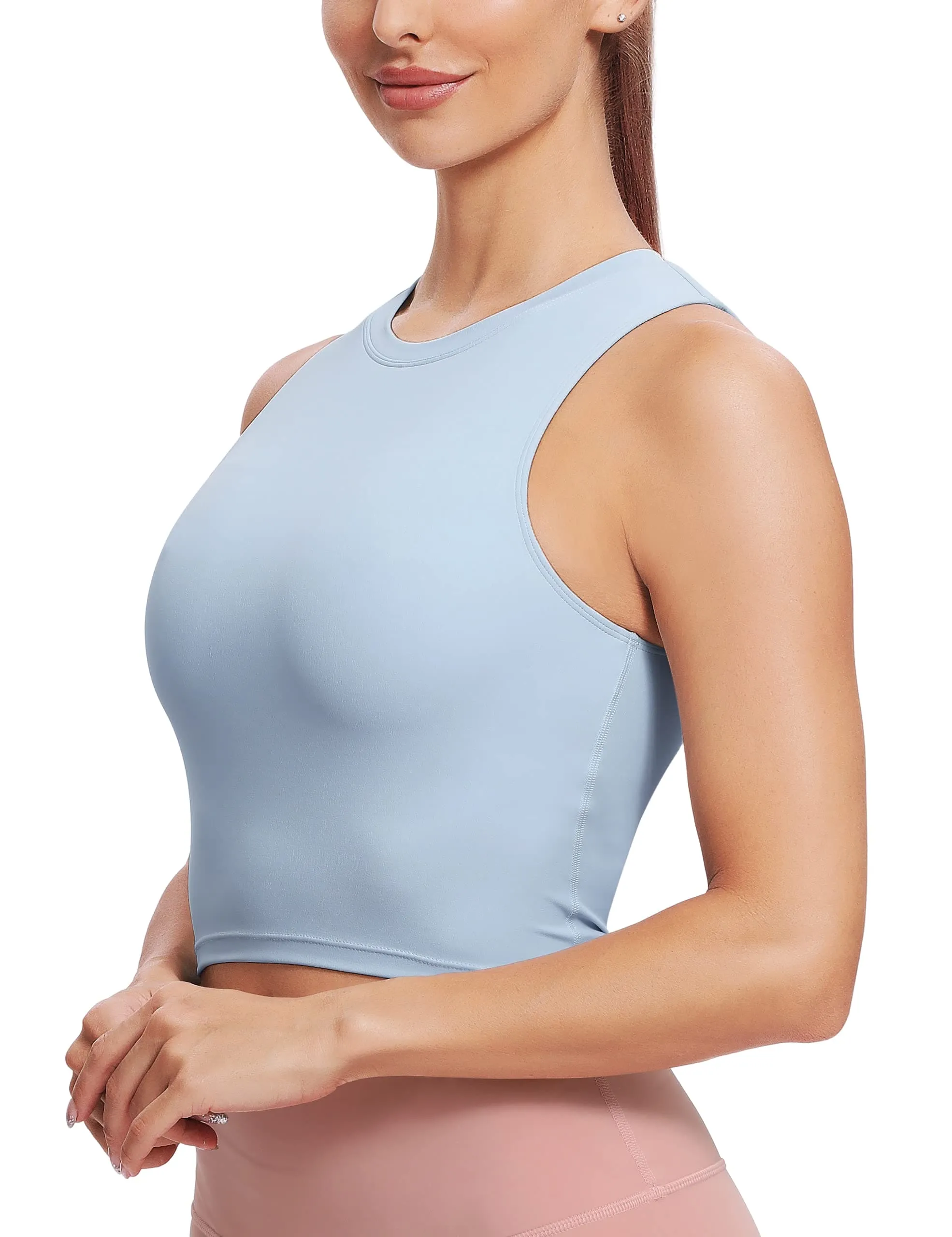 Natural Feelings Sports Bras for Women Removable Padded Yoga Tank Tops Sleeveless Fitness Workout Running Crop Tops Baby Blue