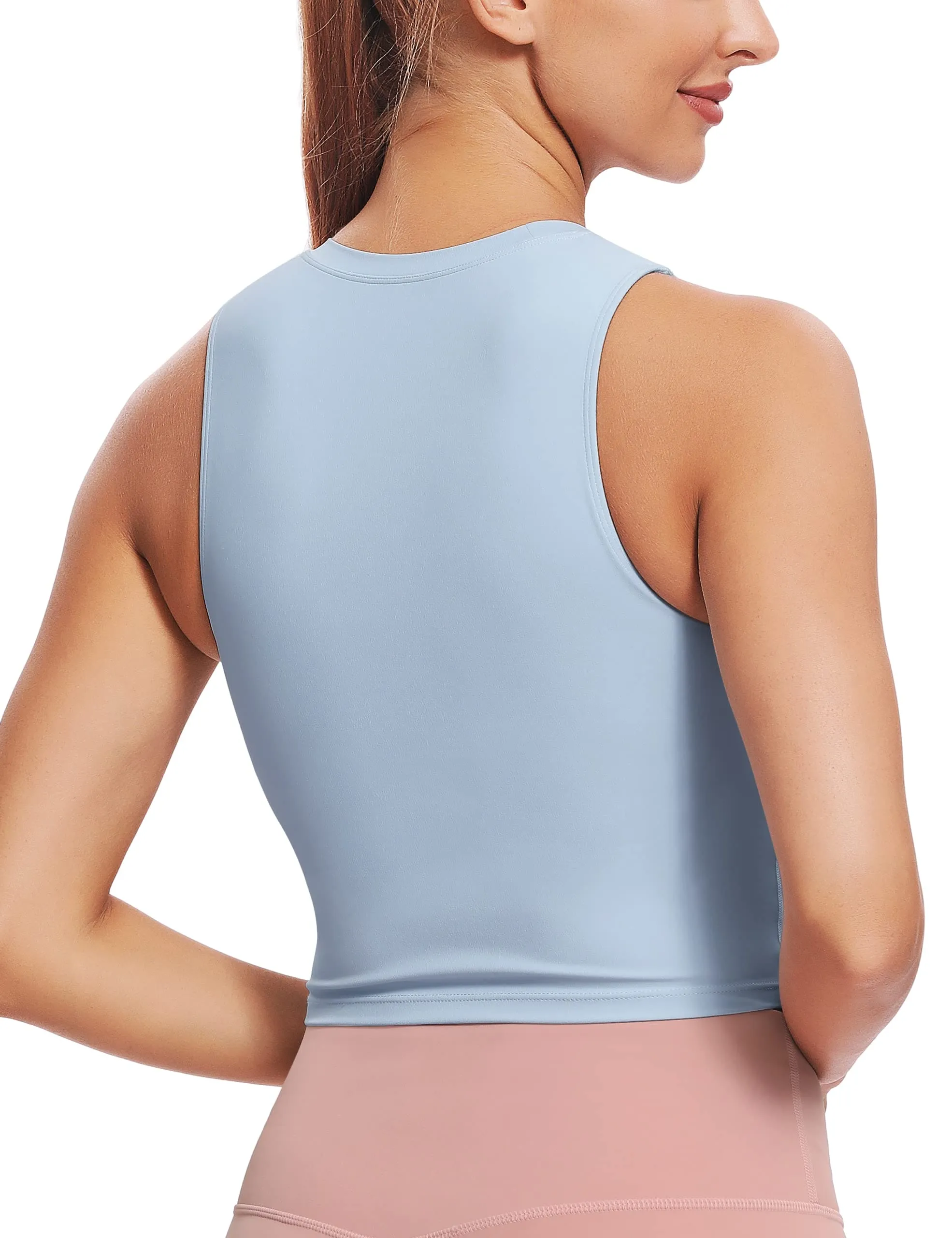 Natural Feelings Sports Bras for Women Removable Padded Yoga Tank Tops Sleeveless Fitness Workout Running Crop Tops Baby Blue