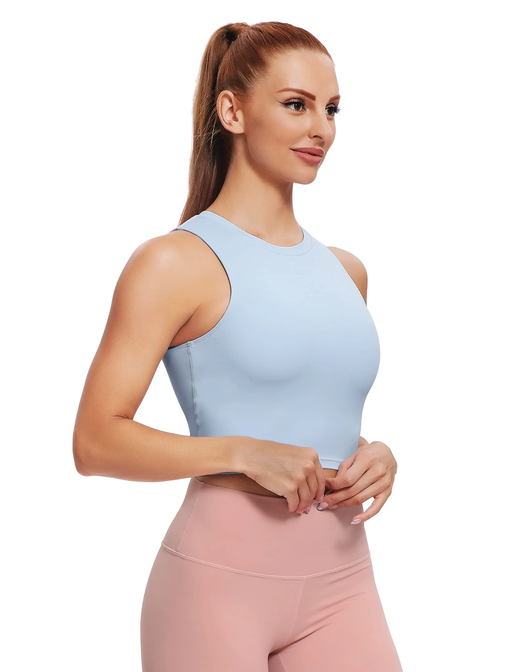 Natural Feelings Sports Bras for Women Removable Padded Yoga Tank Tops Sleeveless Fitness Workout Running Crop Tops Baby Blue