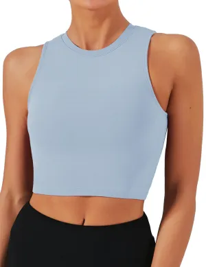 Natural Feelings Sports Bras for Women Removable Padded Yoga Tank Tops Sleeveless Fitness Workout Running Crop Tops Baby Blue