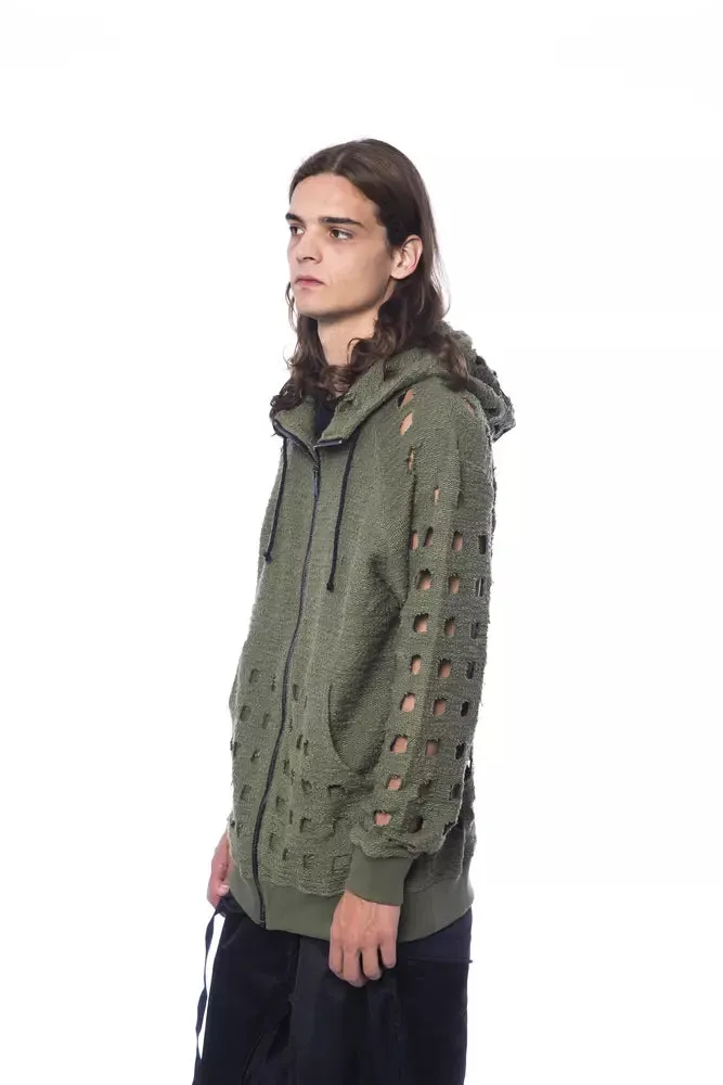 Nicolo Tonetto Army Cotton Men Sweater with Hood and Zip Closure