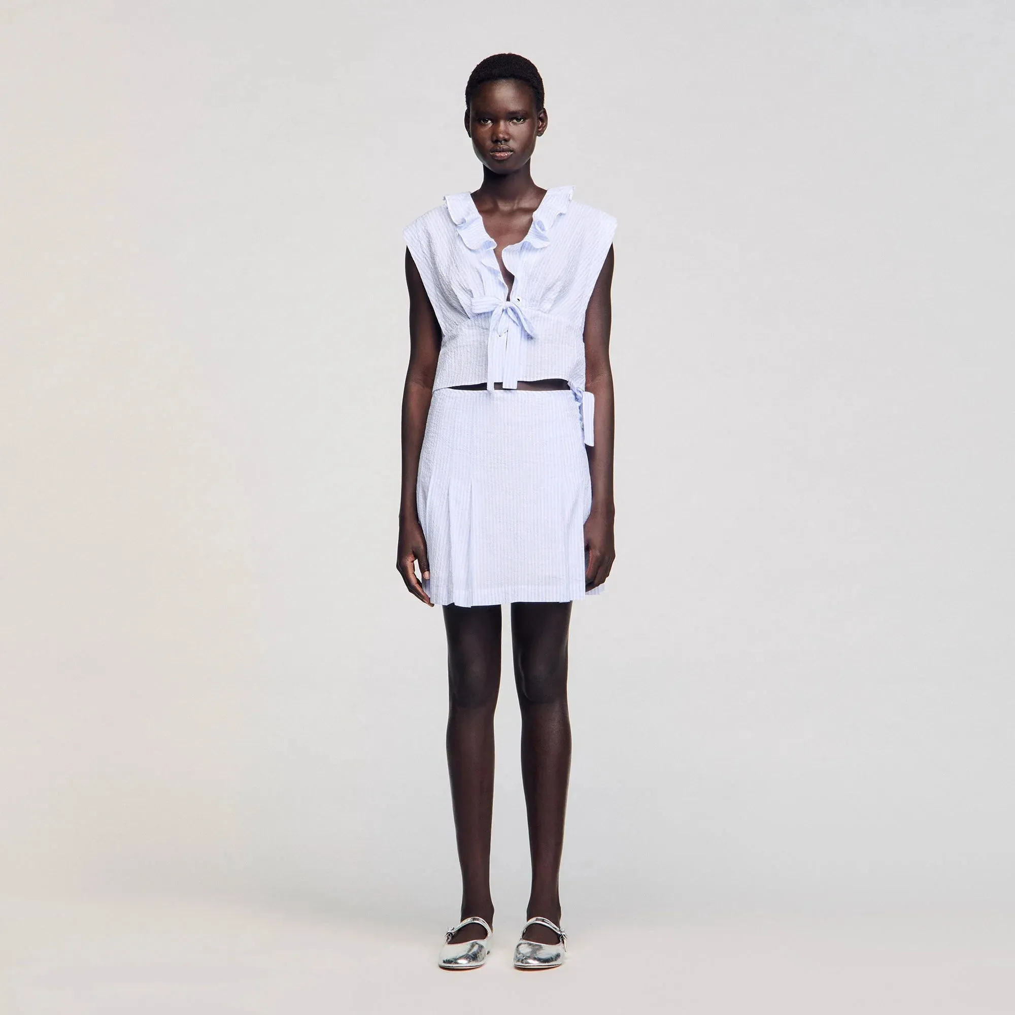 Noor Striped Crop Top Ciel / Blanc