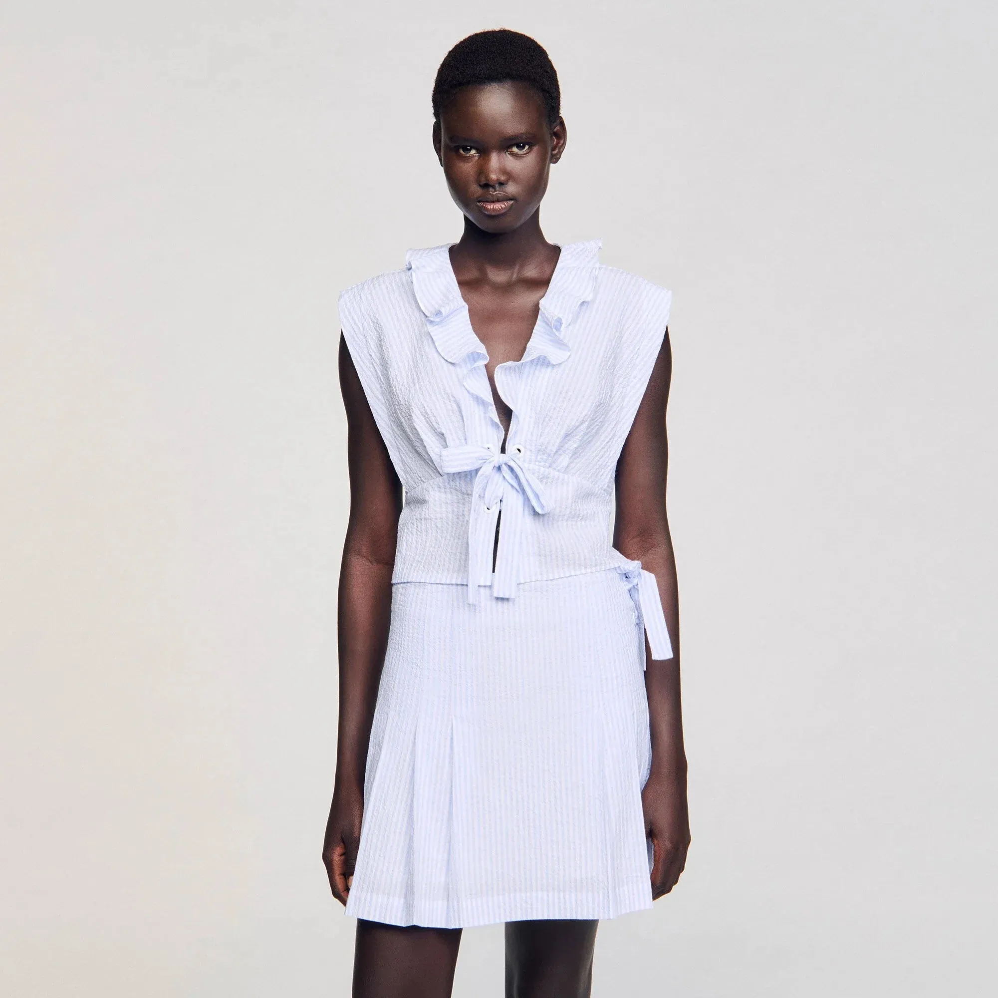 Noor Striped Crop Top Ciel / Blanc