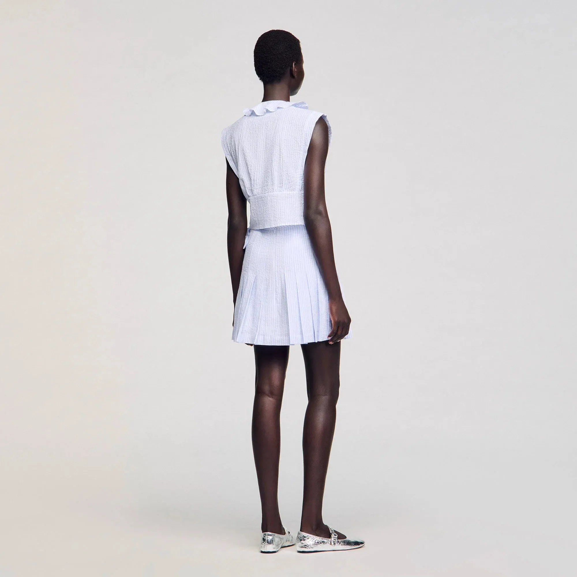 Noor Striped Crop Top Ciel / Blanc