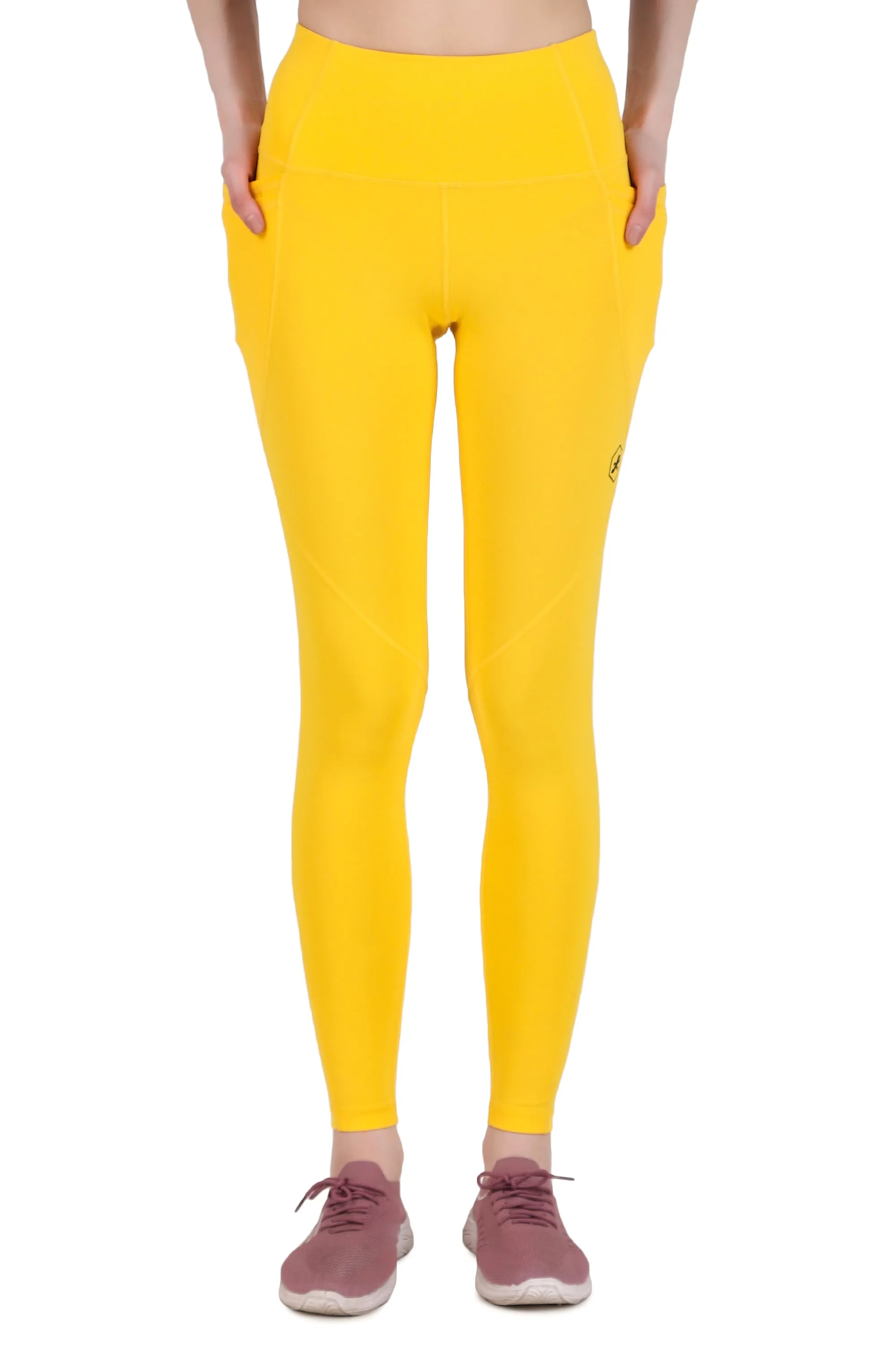 Nylon 4 Pocket Compression Legging/Tights For Women (Yellow)