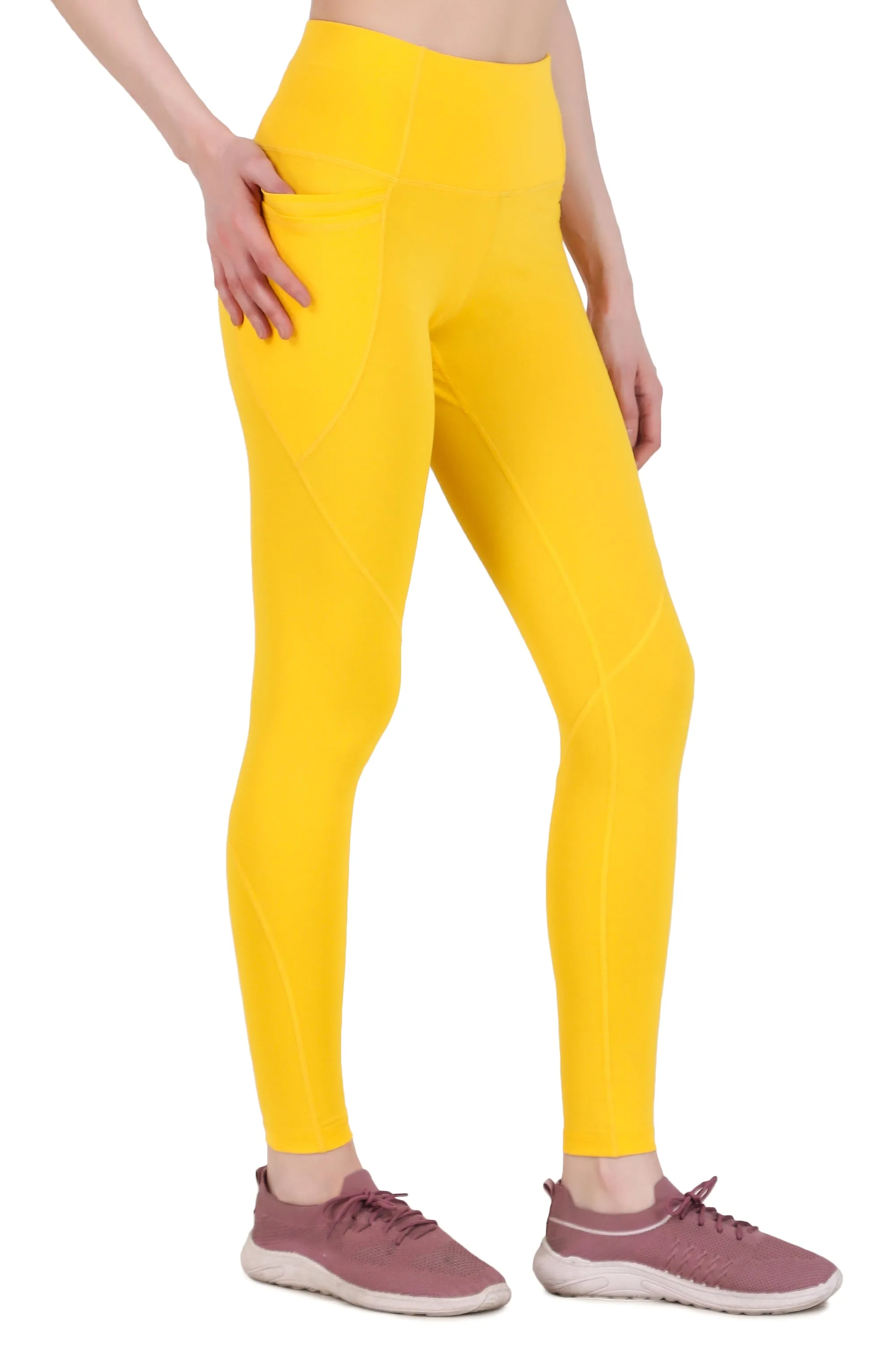Nylon 4 Pocket Compression Legging/Tights For Women (Yellow)