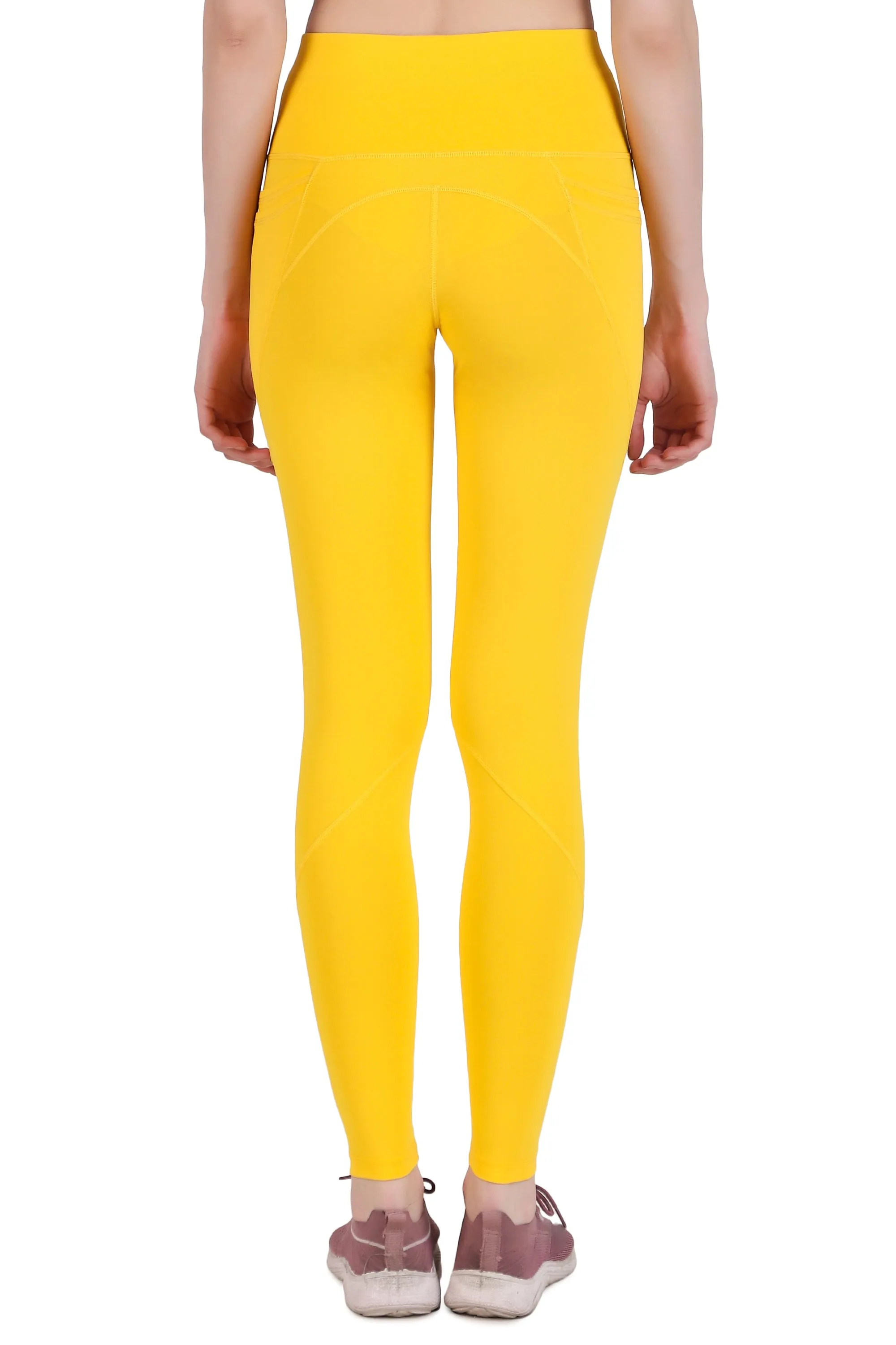 Nylon 4 Pocket Compression Legging/Tights For Women (Yellow)