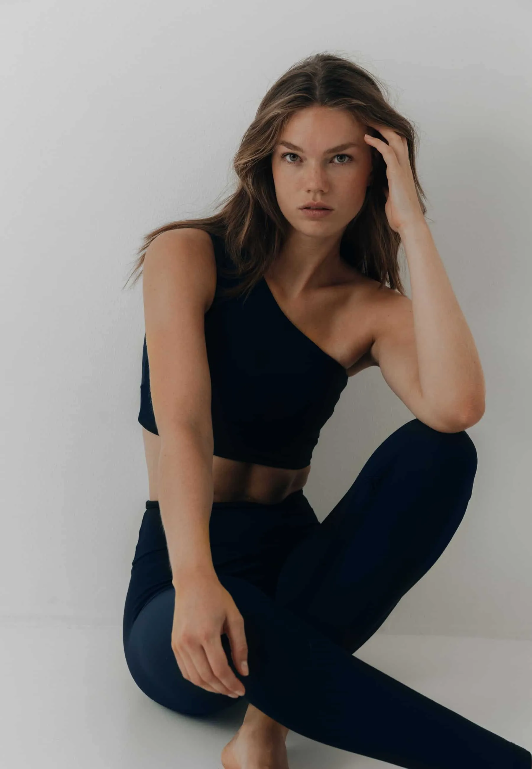 One Shoulder Yoga Top - Navy