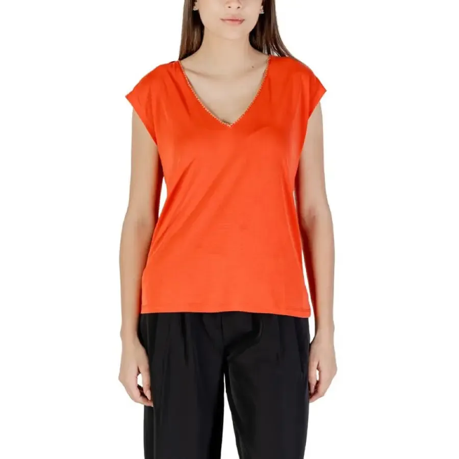 Orange V Neck Top for Women