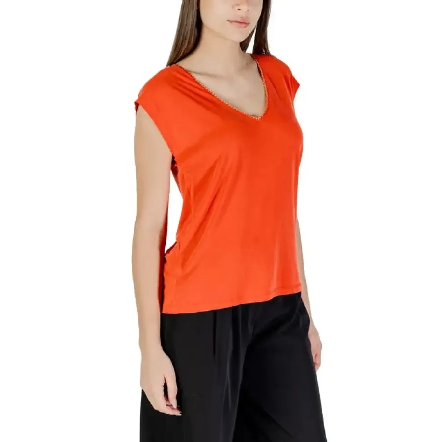Orange V Neck Top for Women