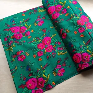 Oriental deluxe printed acrylic serge fabric with rose bouquet, tribal-ethnic fabric for DIY fashion projects, per running meter