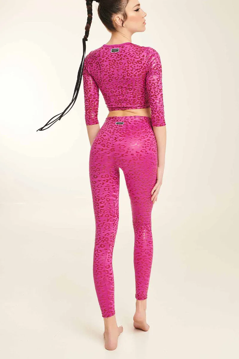 Paradise Chick Superhero Sticky High Waist Leggings - Ruby Leopard