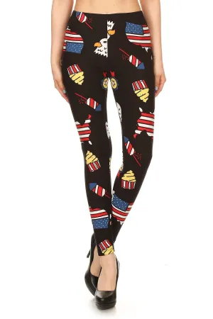 Patriot Printed High Waisted Fitted Style Leggings