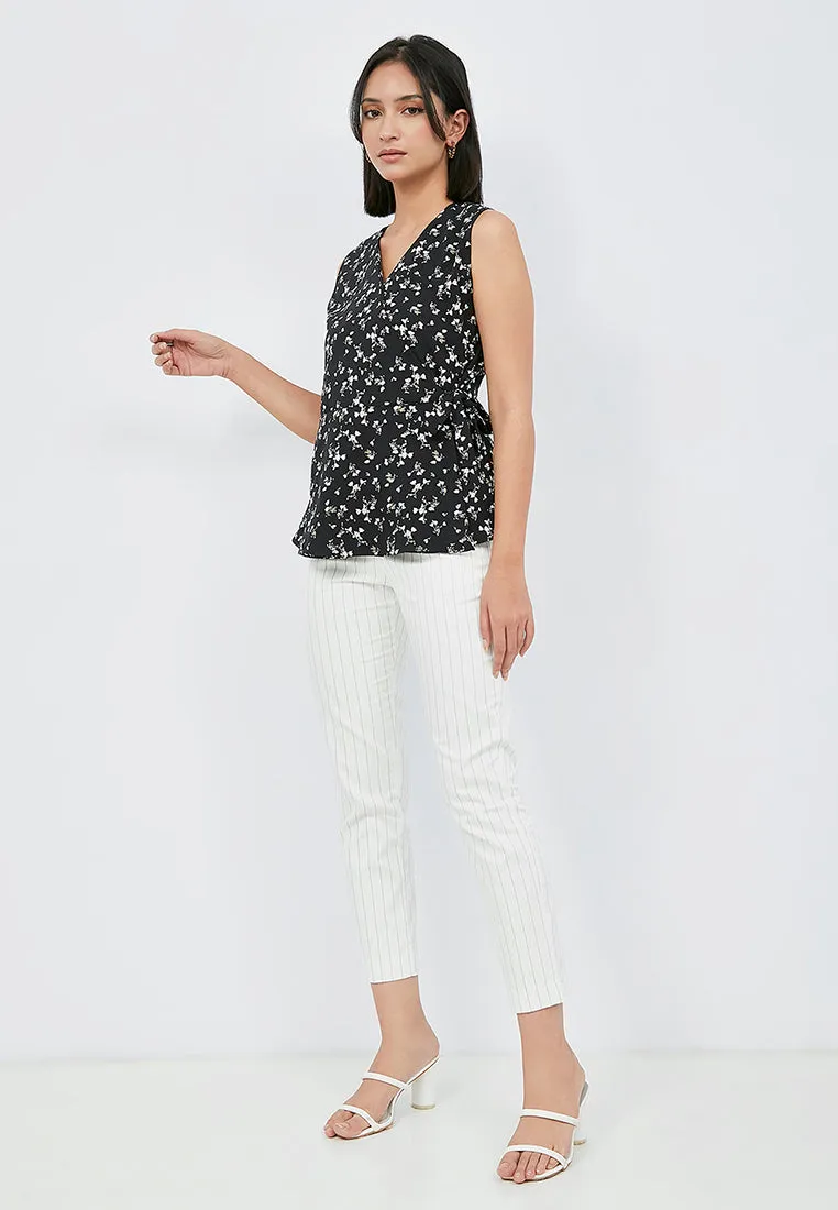Printed Wrap Sleeveless Blouse