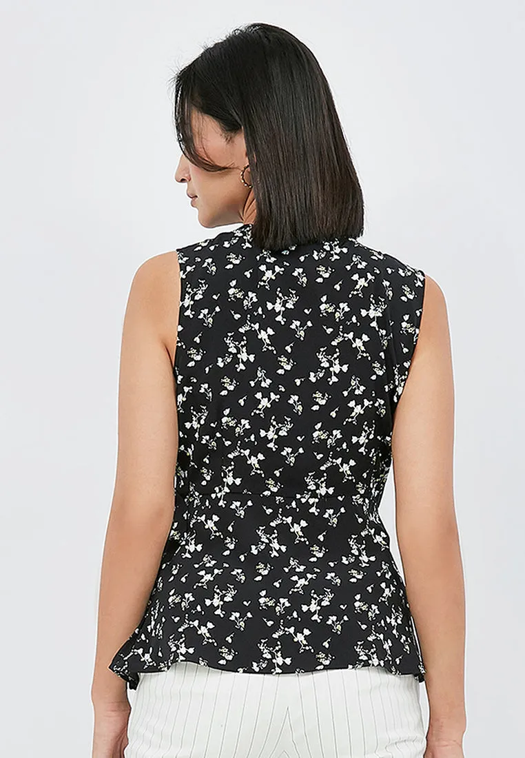 Printed Wrap Sleeveless Blouse