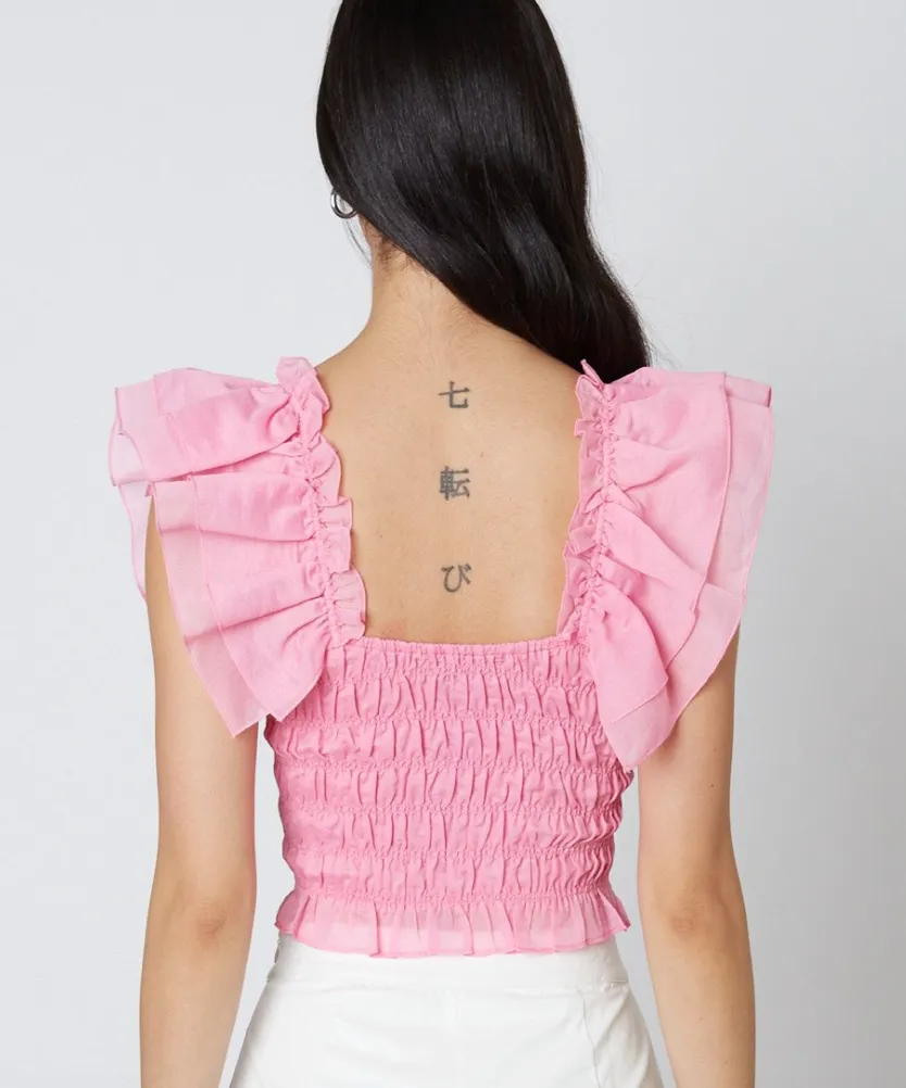 Puff Sleeve Scrunch Crop Top