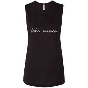 "Lake Norman- WHITE" Ladies' Flowy Muscle Tank