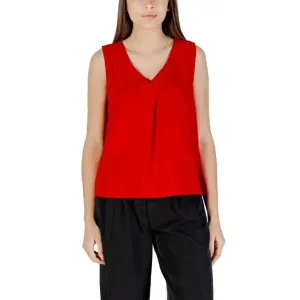 Red Sleeveless V Neck Blouse