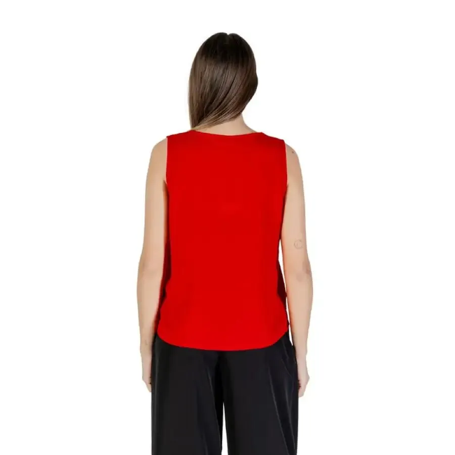 Red Sleeveless V Neck Blouse