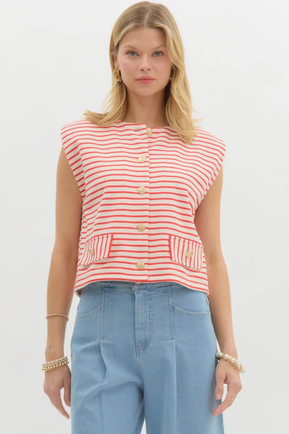 Red Stripe Sleeveless Top