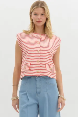 Red Stripe Sleeveless Top