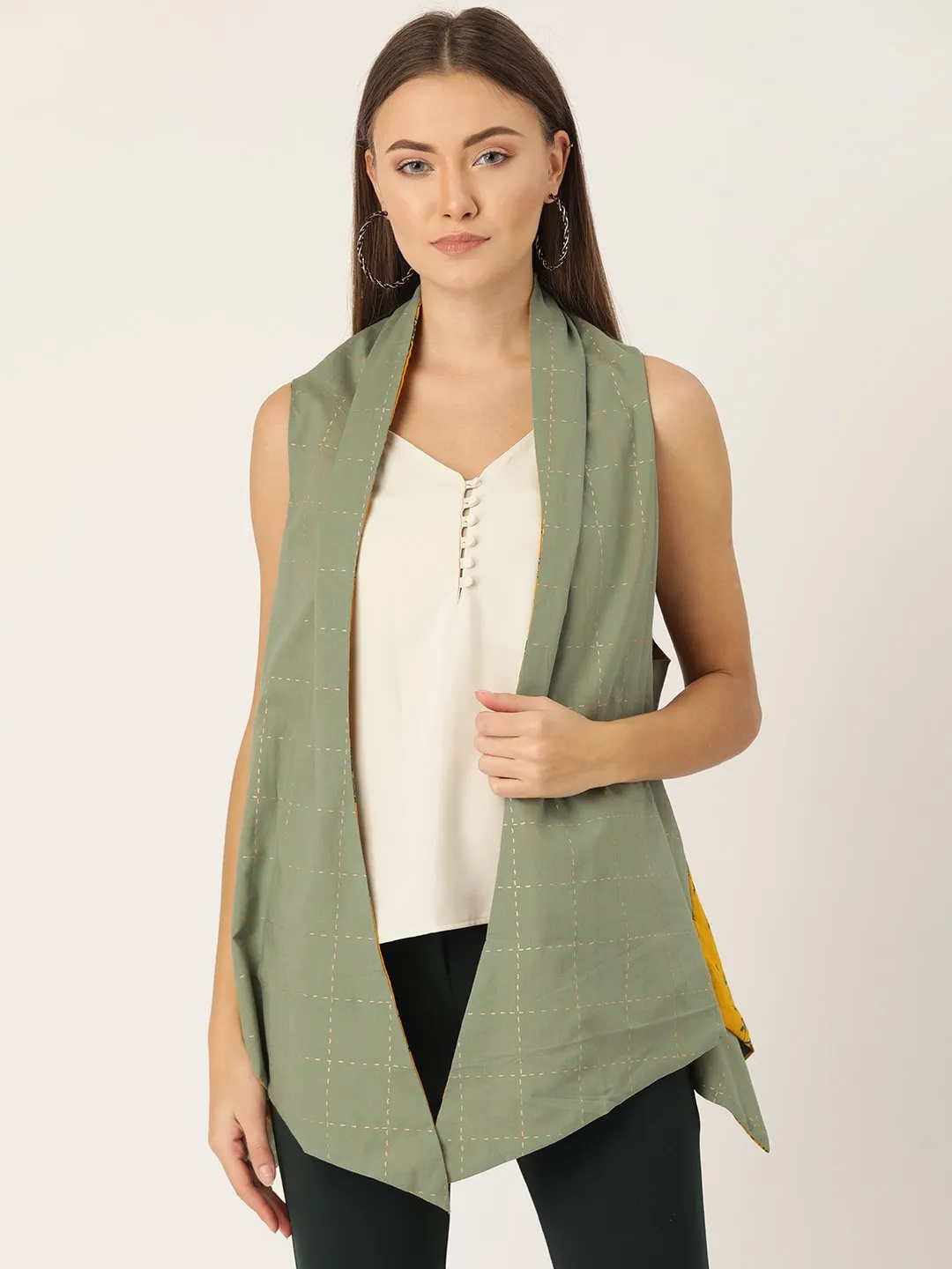 Reversible Shrug - Bird Print And Green