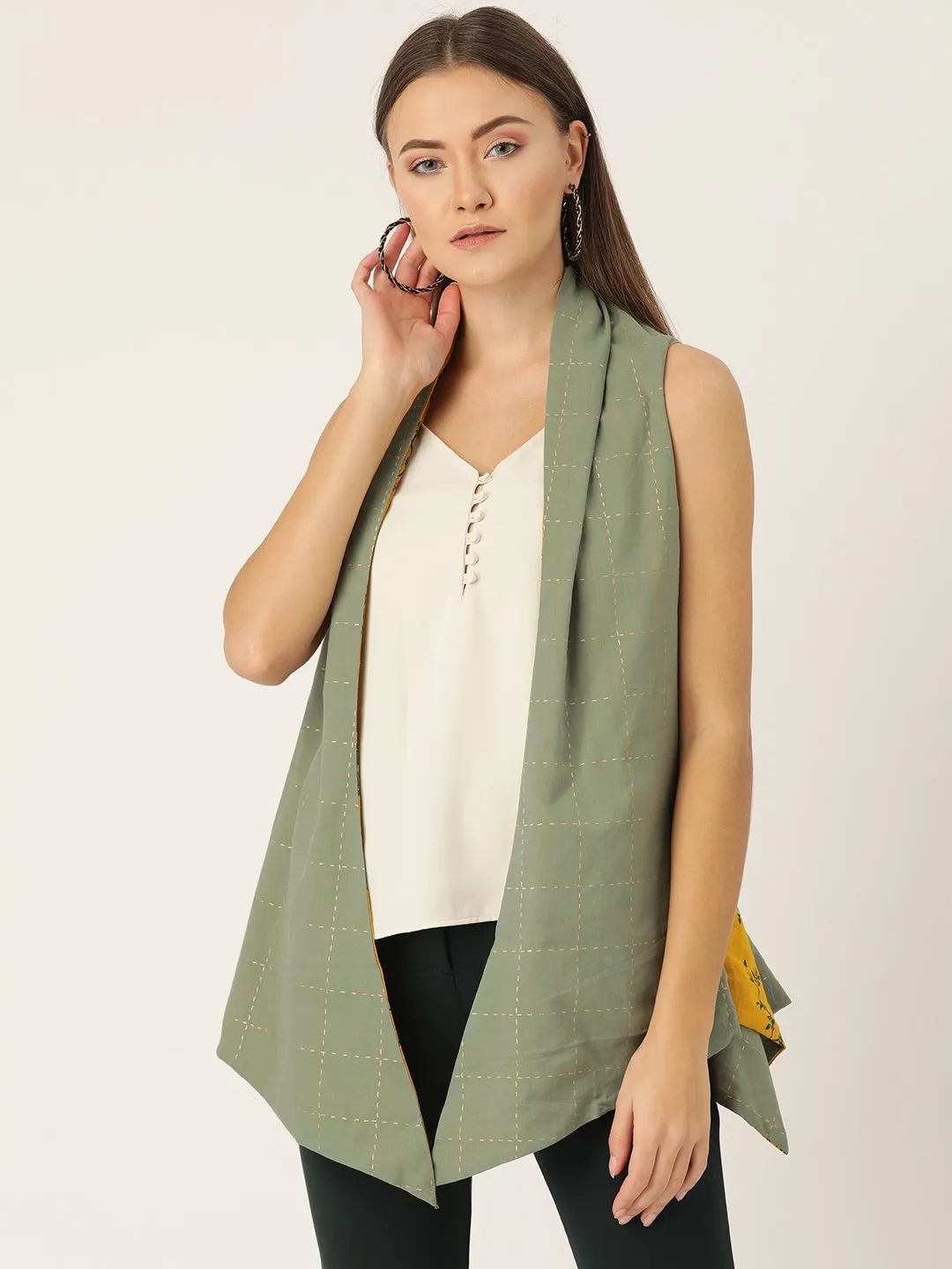 Reversible Shrug - Bird Print And Green