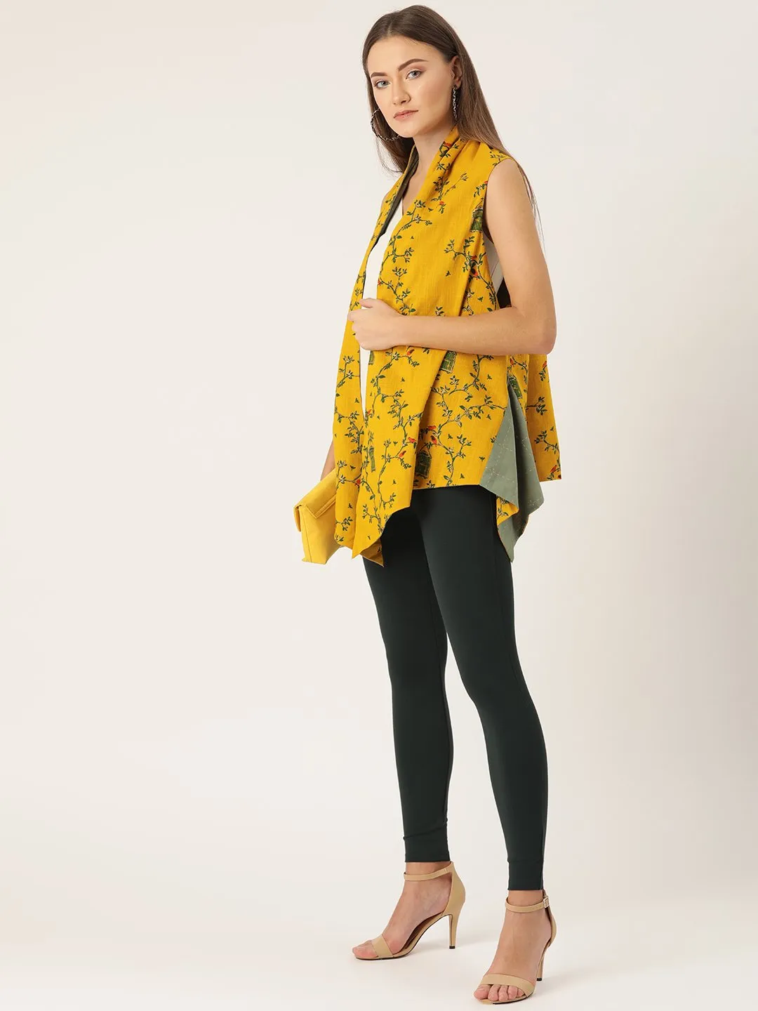 Reversible Shrug - Bird Print And Green