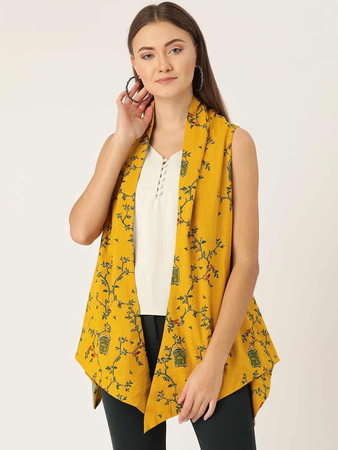 Reversible Shrug - Bird Print And Green