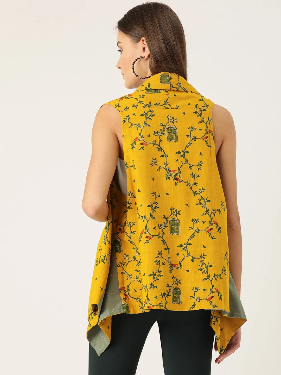 Reversible Shrug - Bird Print And Green