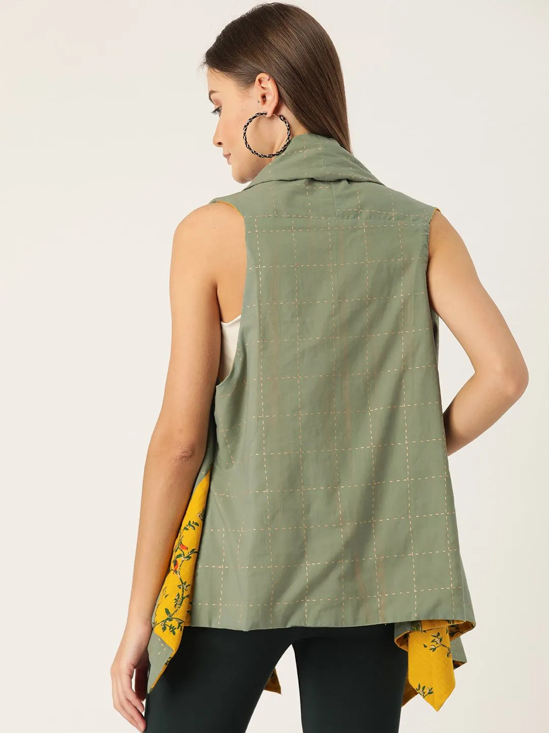 Reversible Shrug - Bird Print And Green